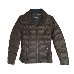Women's Lands End Down Jacket Puffer Size 4 Coat Full Zip Pockets Black Packable